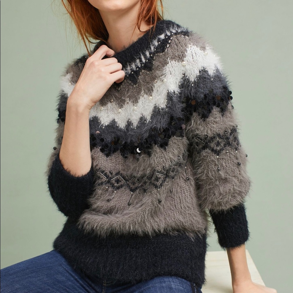 Sleeping on Snow Fair Isle Bubble Sleeve Sweater